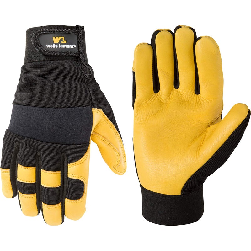 Wells Lamont Men's Deerskin Leather Palm Hybrid Work Gloves, Large (3210L) - Image 1
